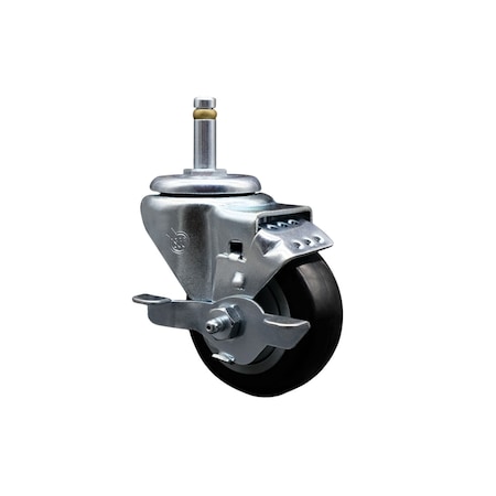 Service Caster 3'' Black Poly Wheel Swivel 7/16'' Grip Ring Stem Caster with Brake SCC-GR20S314-PPUB-BLK-TLB-716138